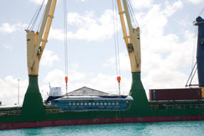 Atlantis XV is loaded into the Sea in Barbados
